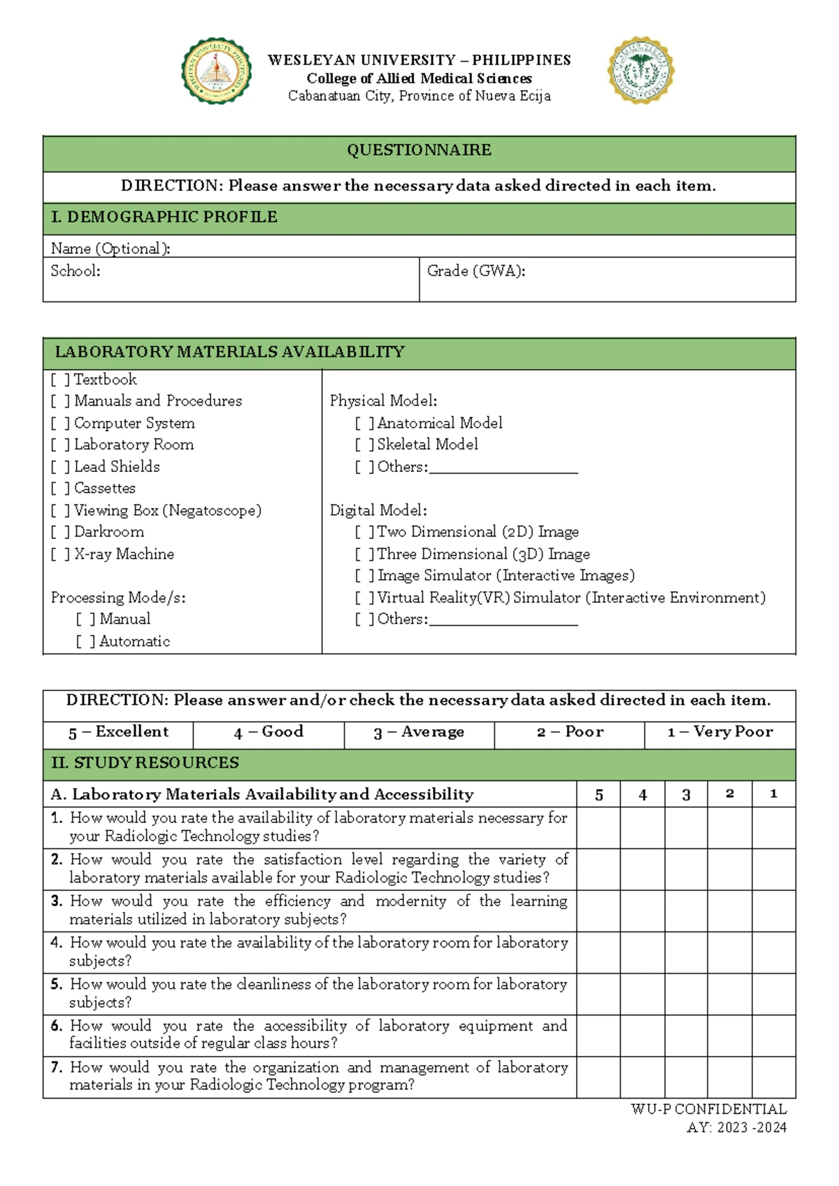 Descriptive Statistics for Laboratory Materials in Radiologic ...