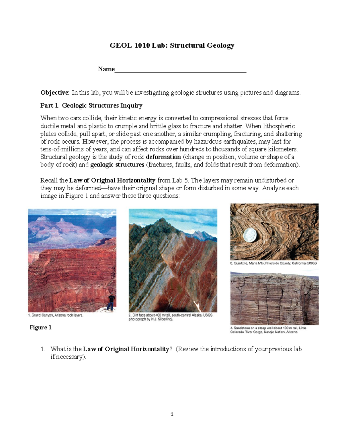 GEOL 1010 Structural Geology Lab: Exploring Geologic Structures - Studocu