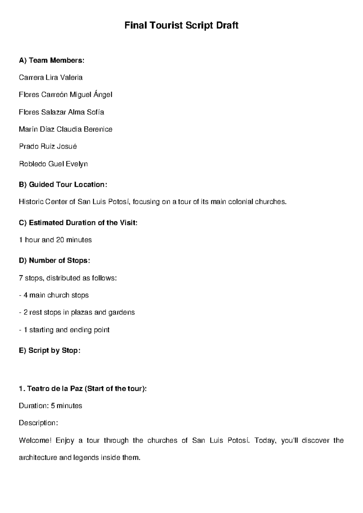 Final Tourist Script Draft: A Walk Through Historic Churches (TURI 101 ...