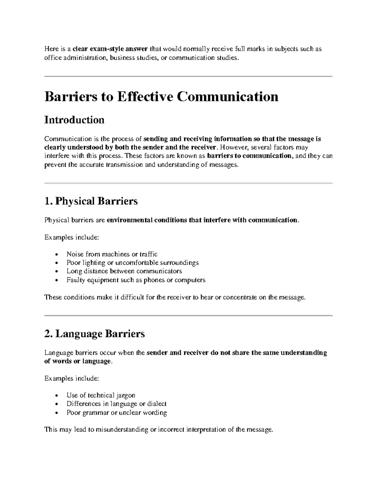 Sample Answer: Barriers to Effective Communication (Comm 09mar2026 ...