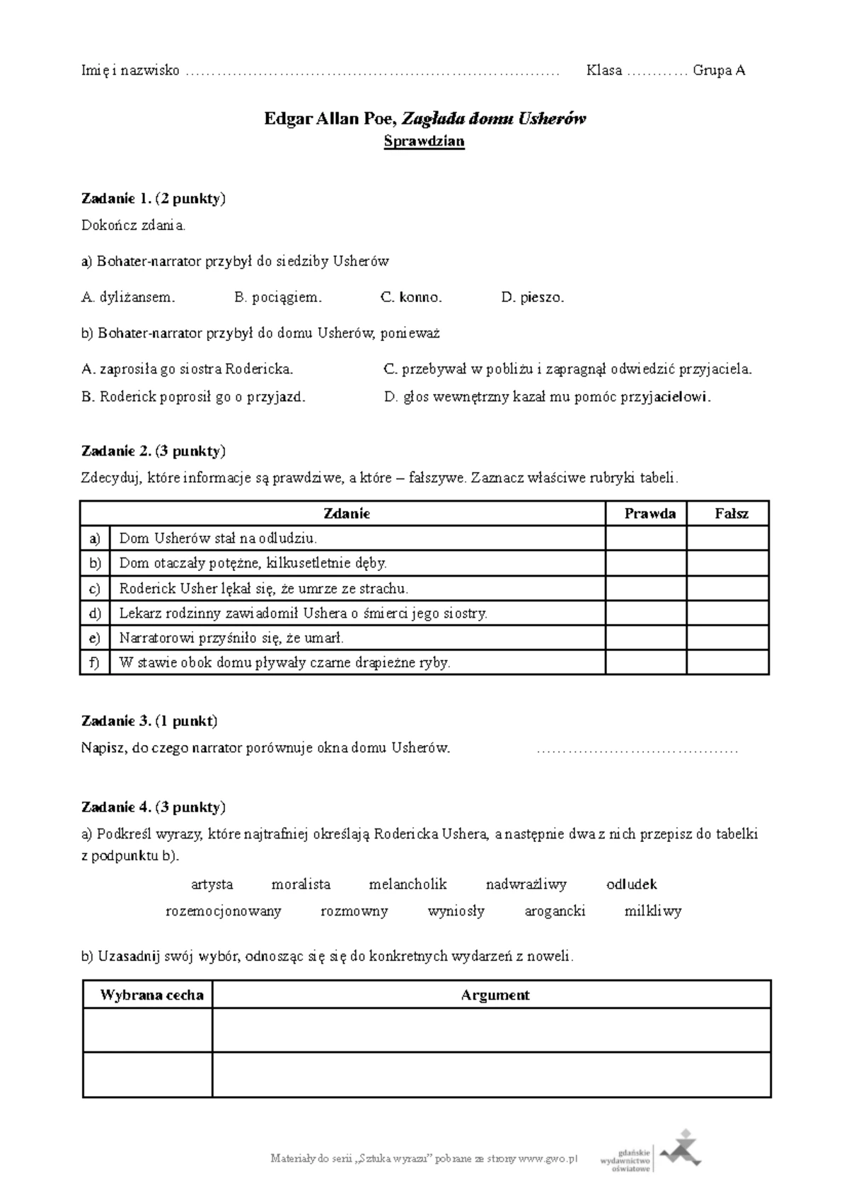 Sprawdzian Z Romantyzmu 2 Gimnazjum Informacje www.studocu.com