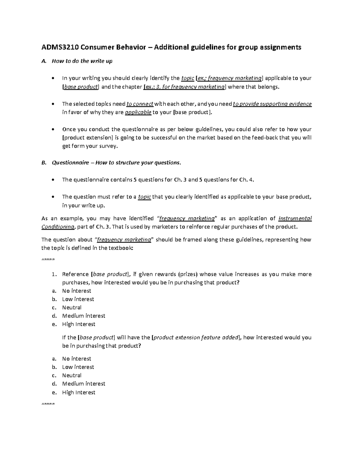 ADMS3210 Consumer Behavior Group Assignment Guidelines & Questionnaire ...