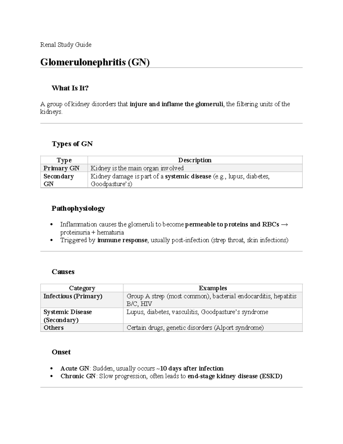 Renal Study Guide: Understanding Glomerulonephritis (GN) for NCLEX ...
