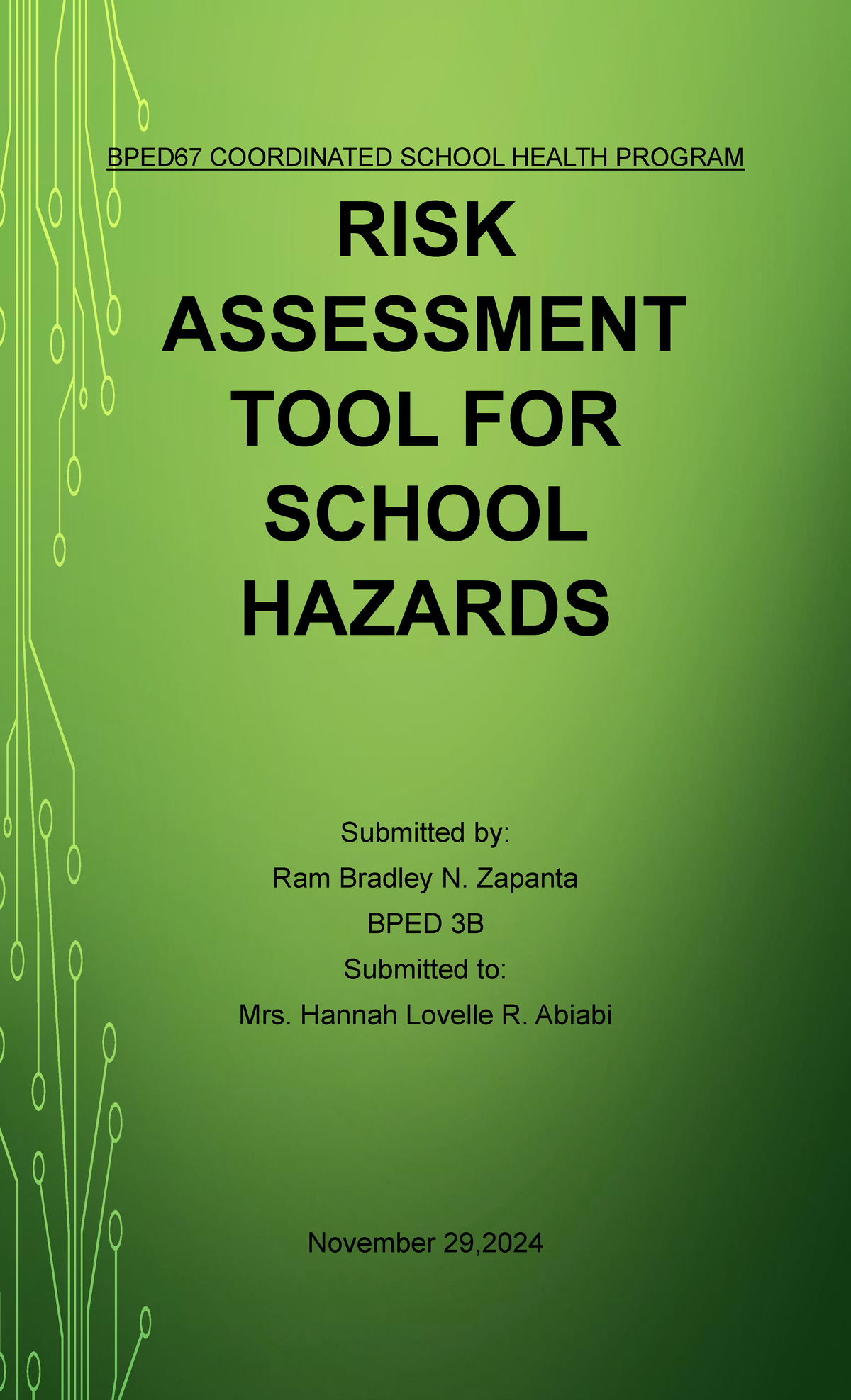 RISK ASSESSMENT TOOL FOR SCHOOL HAZARD - BPED67 COORDINATED SCHOOL ...