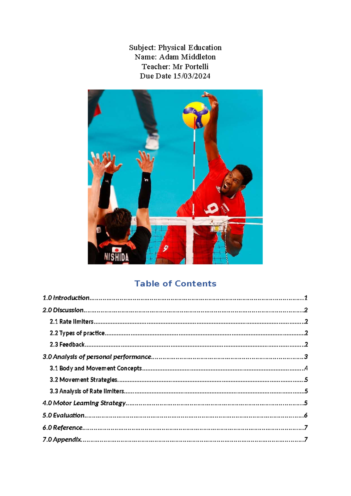 Physical Education IA1: Analyzing Motor Learning in Volleyball - Studocu