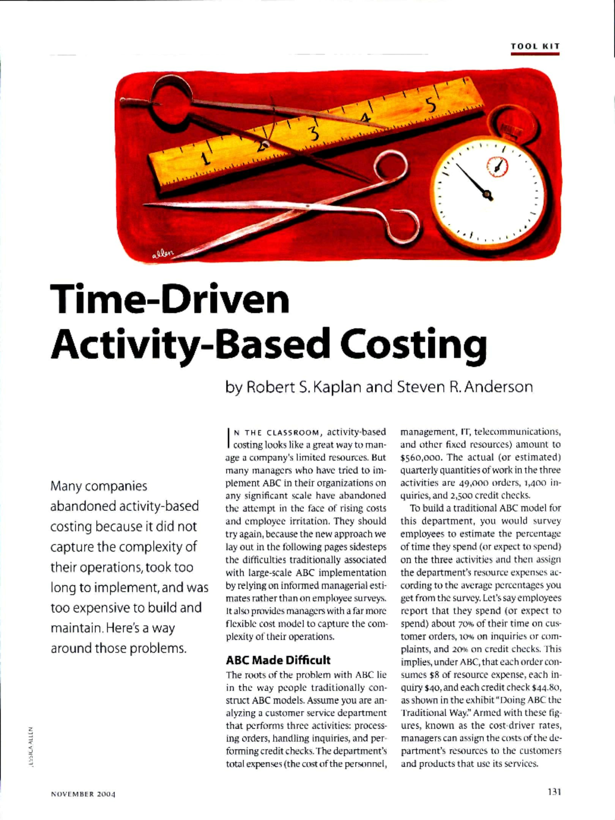 TOOL KIT Costing: Insights from Kaplan & Anderson on ABC Implementation ...