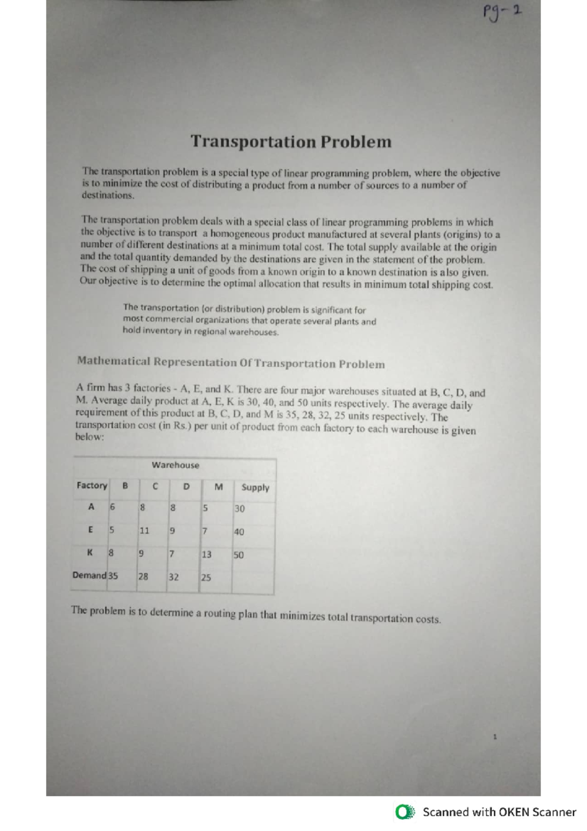Transportation Problem Analysis and Solutions (MATH 101) - Studocu
