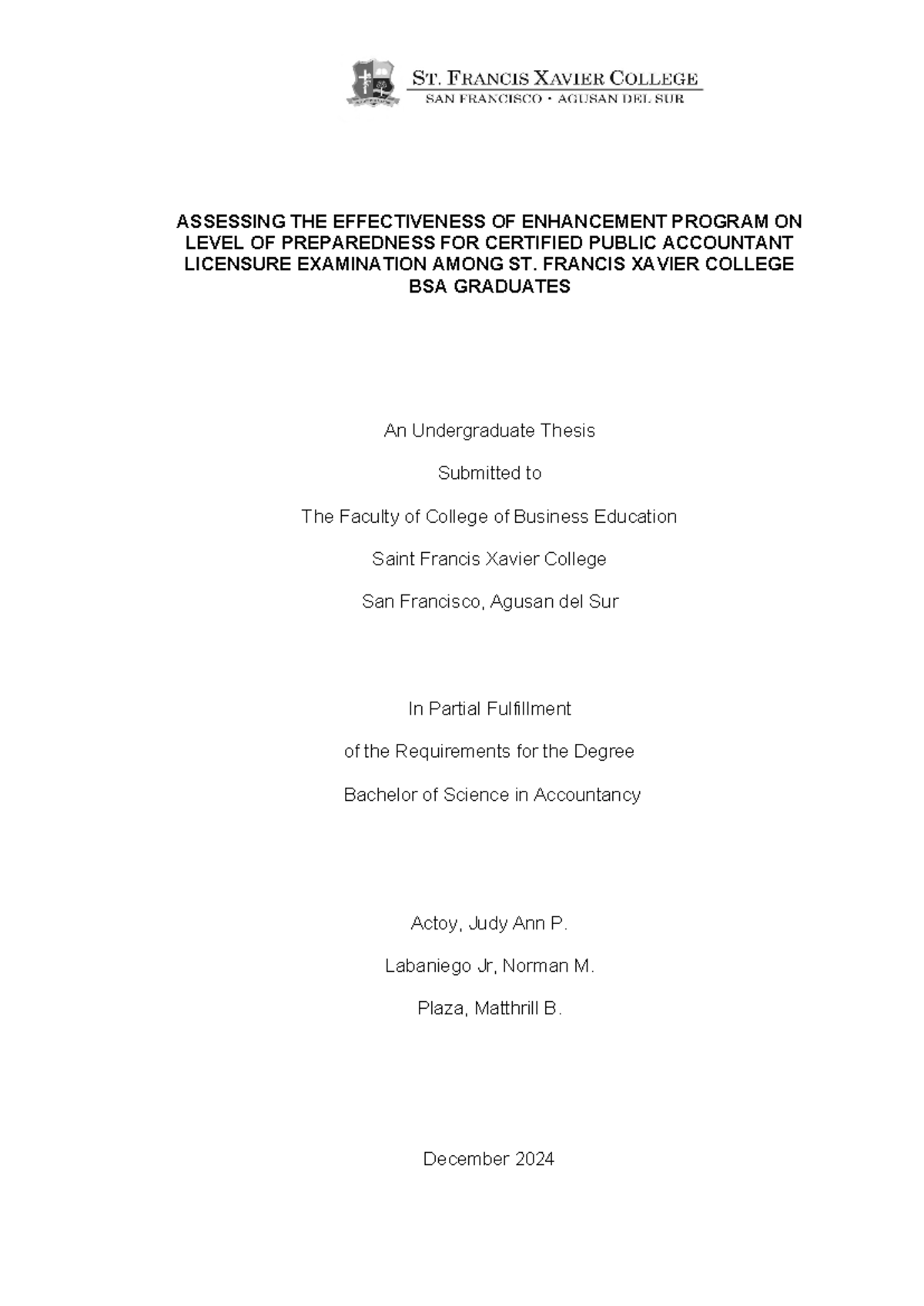 Assessing Enhancement Programs' Impact on BSA Graduates' CPALE ...