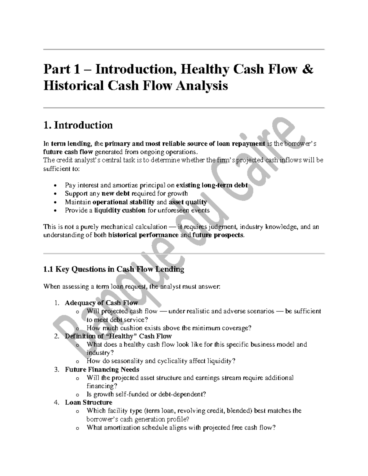 Cash Flow Analysis and Projections for Term Lending (FIN 301) - Studocu