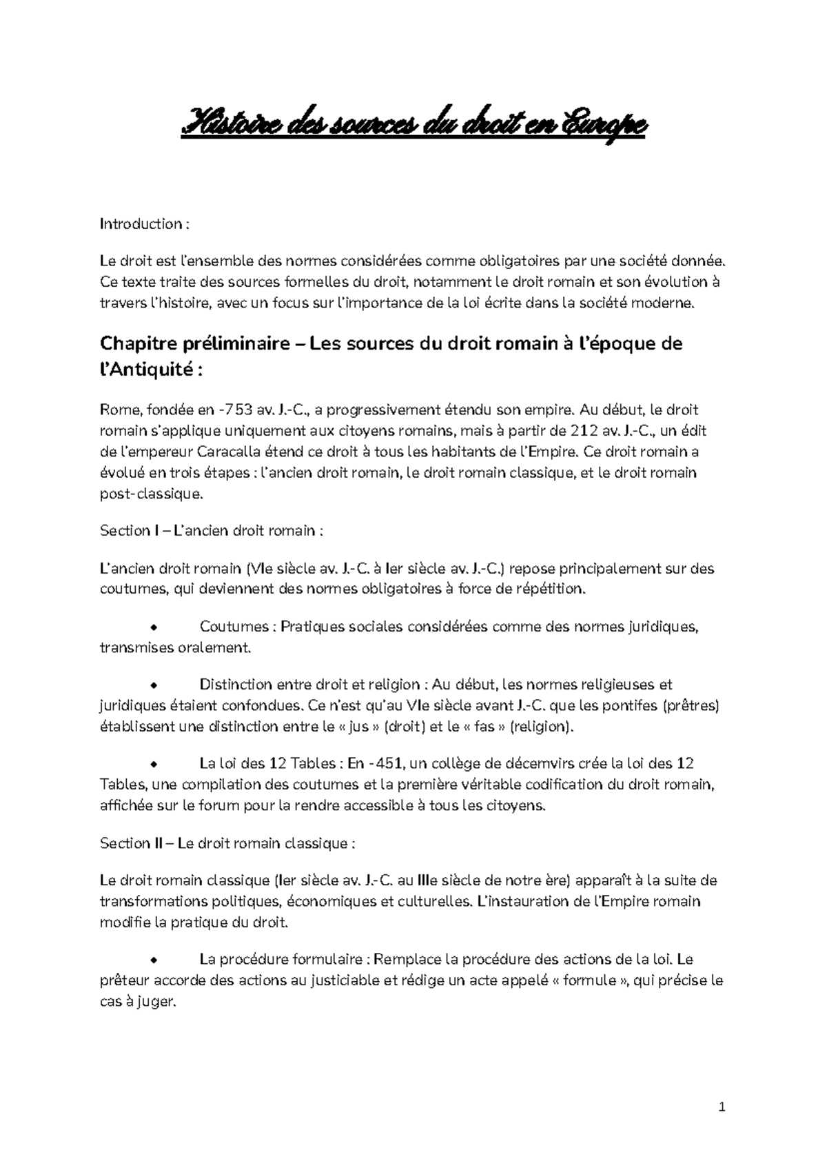 Histoire des Sources du Droit en Europe - Cours et Évolution des Normes ...