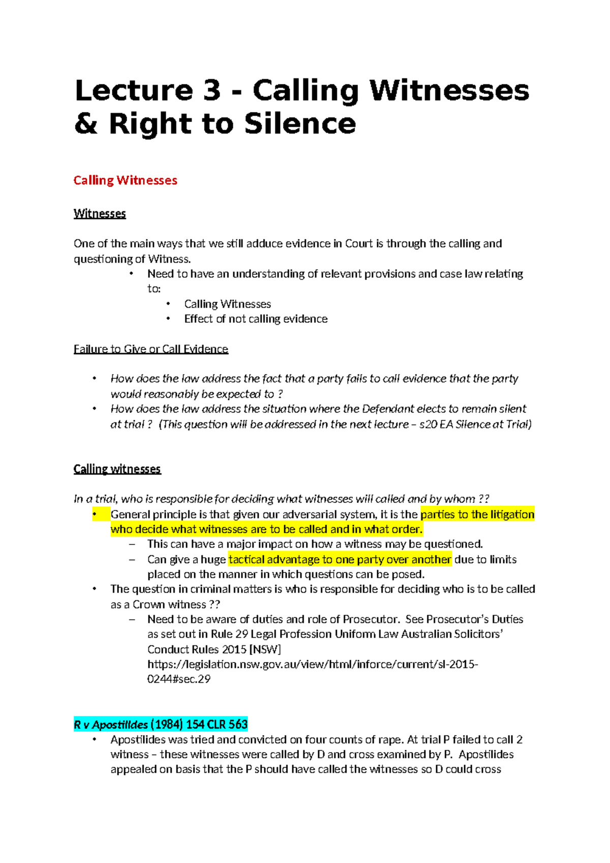 Evidence Lecture 3: Calling Witnesses & Right to Silence Explained ...