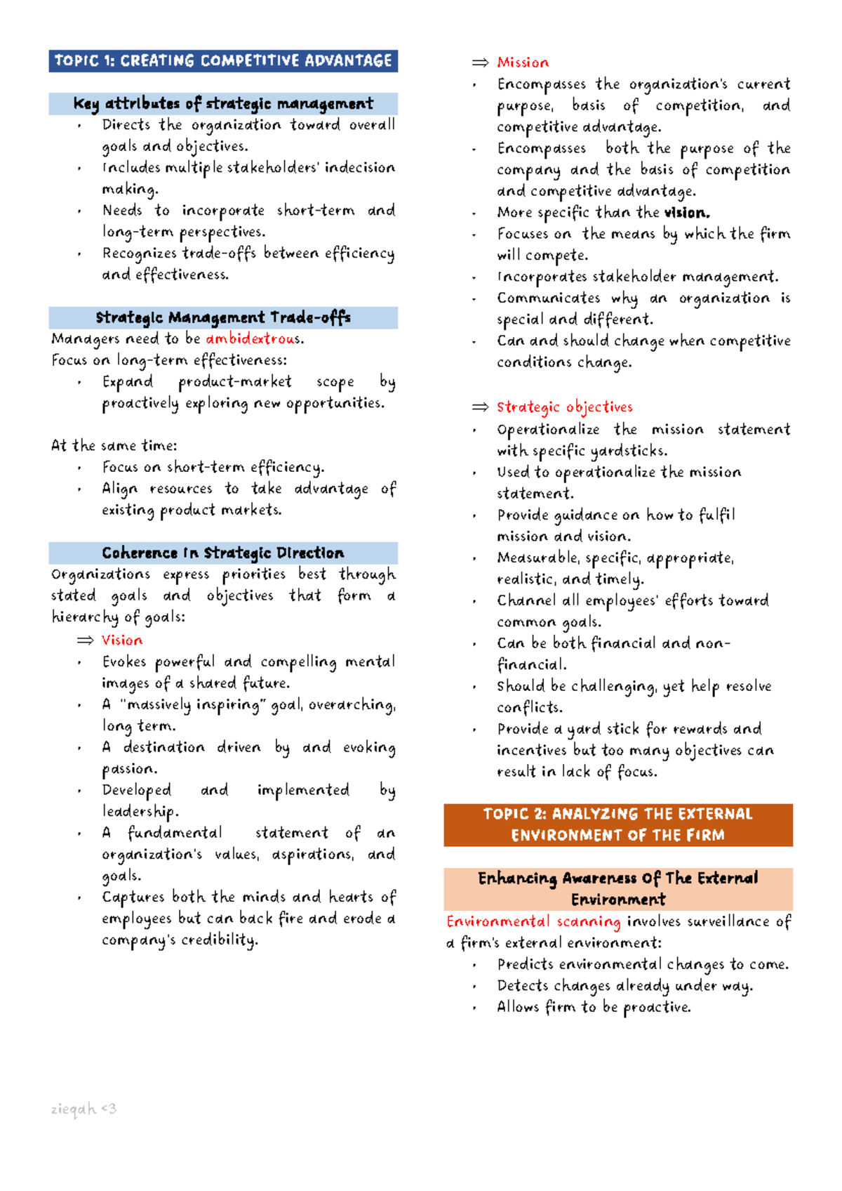 MAF661 Strategic Management Notes: Creating Competitive Advantage - Studocu