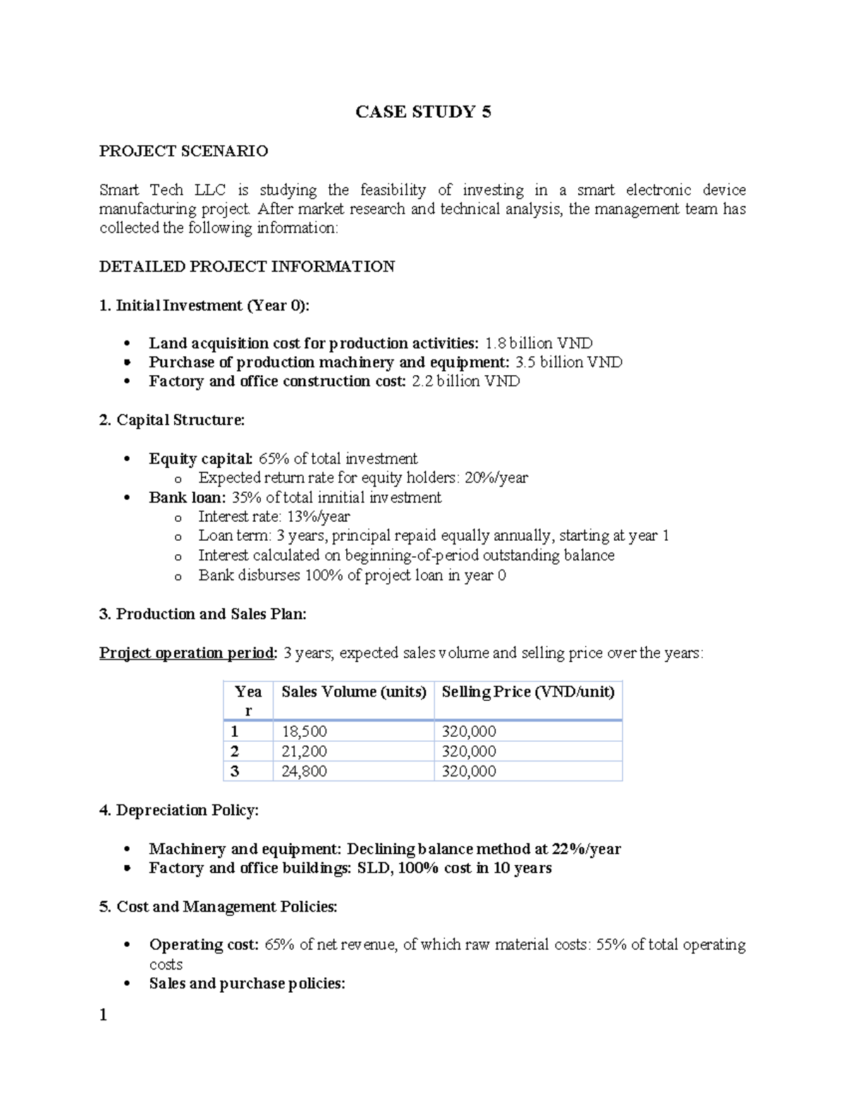 CASE STUDY 5: Smart Tech LLC Investment Feasibility Analysis - Studocu