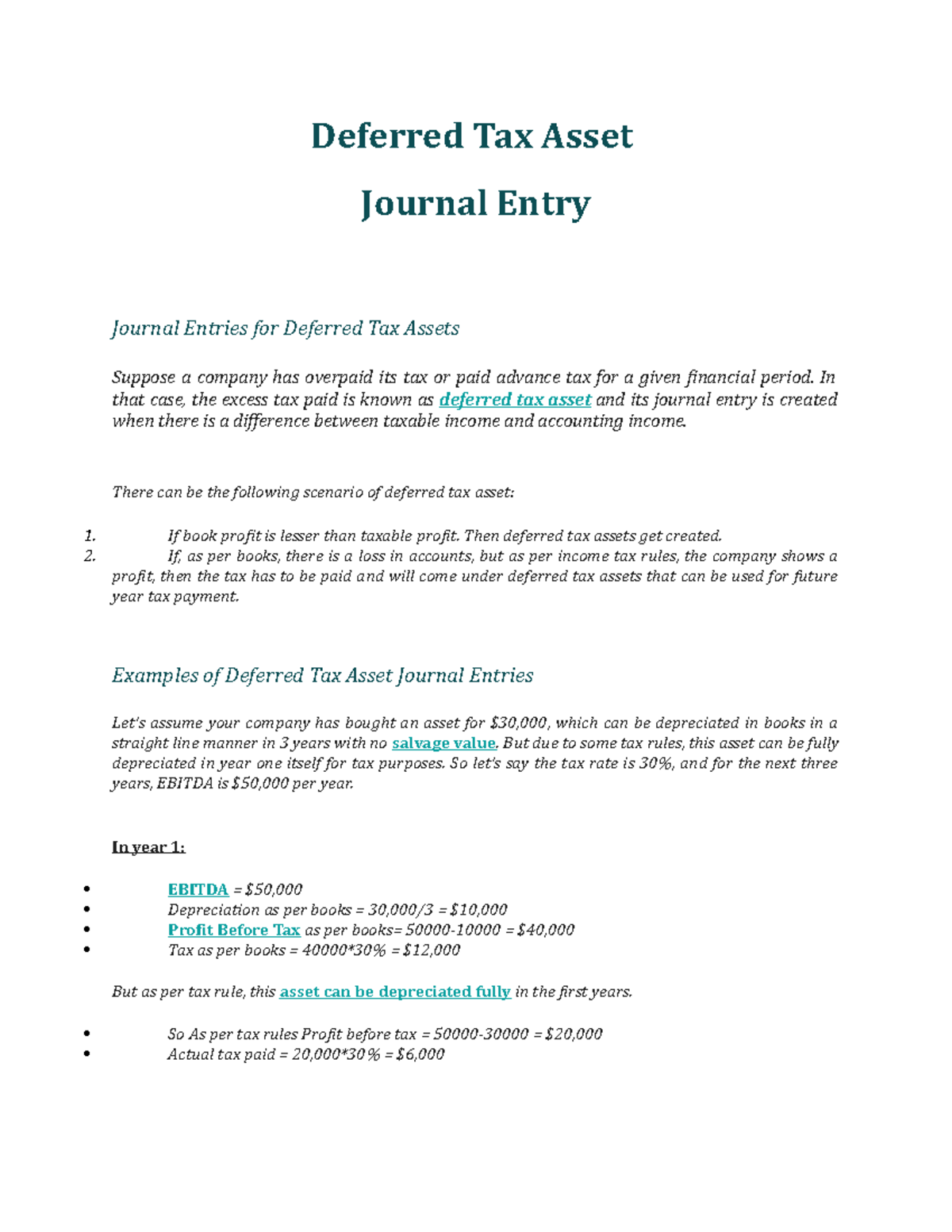 Understanding Deferred Tax Assets: Examples & Journal Entries - Studocu