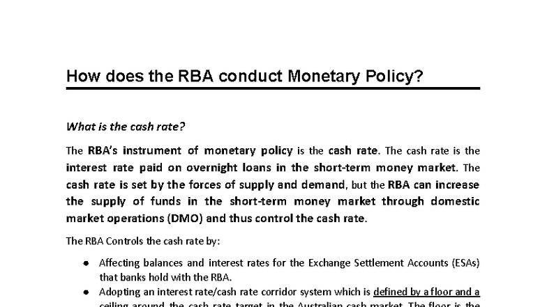 RBA Monetary Policy: Understanding the Cash Rate and Its Impact - Studocu
