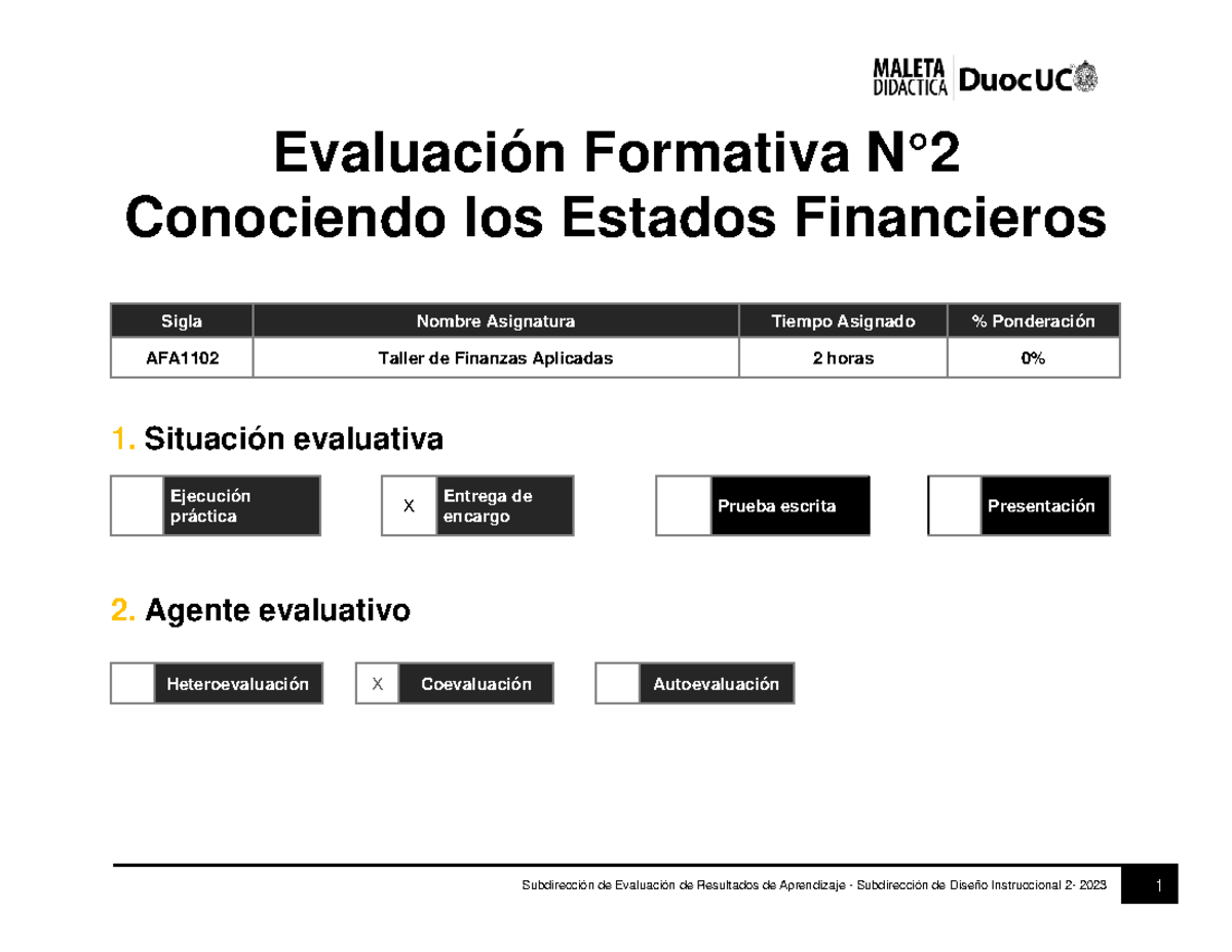 AFA1102 Evaluación Formativa: Análisis de Estados Financieros - Studocu