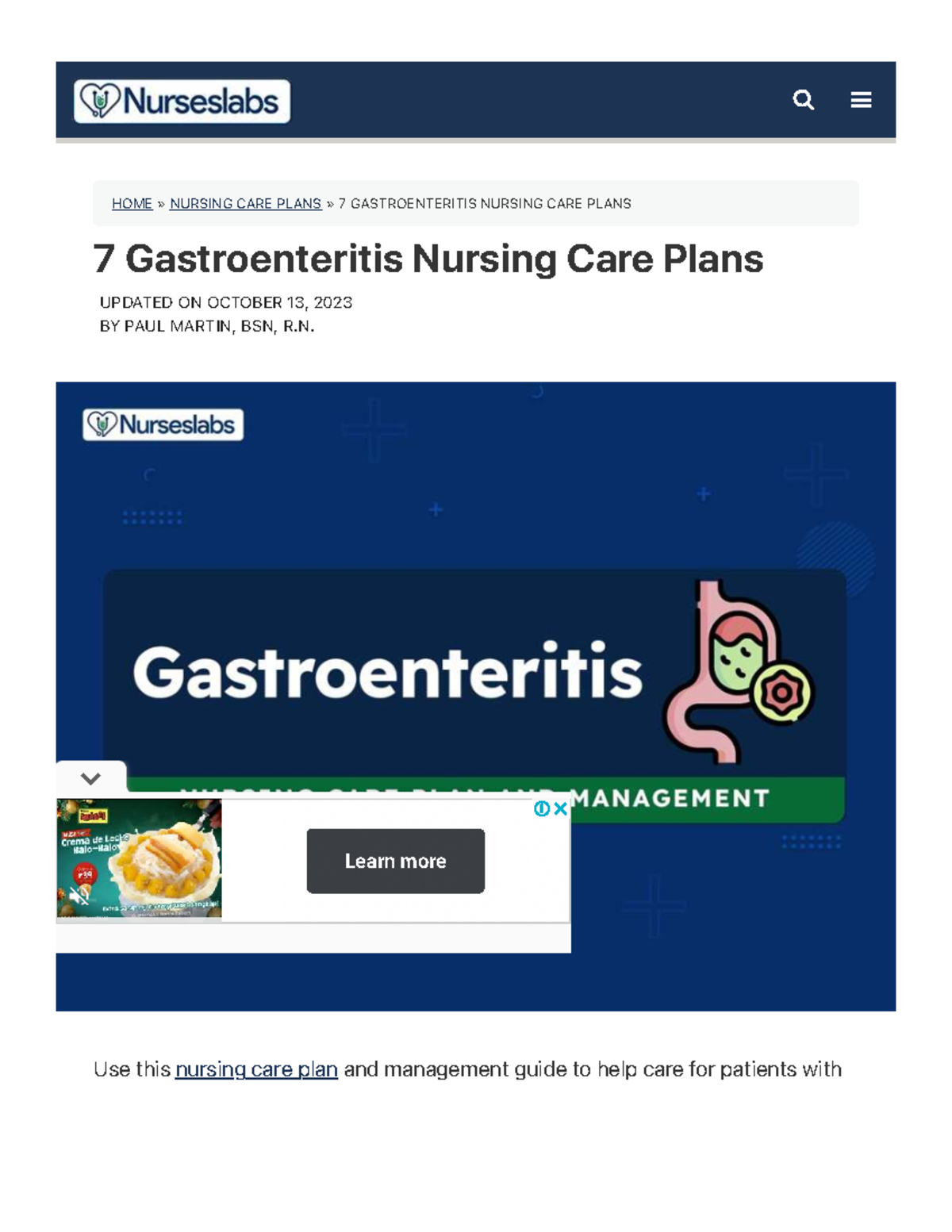 7 Gastroenteritis Nursing Care Plans - Comprehensive Guide for Nurses ...
