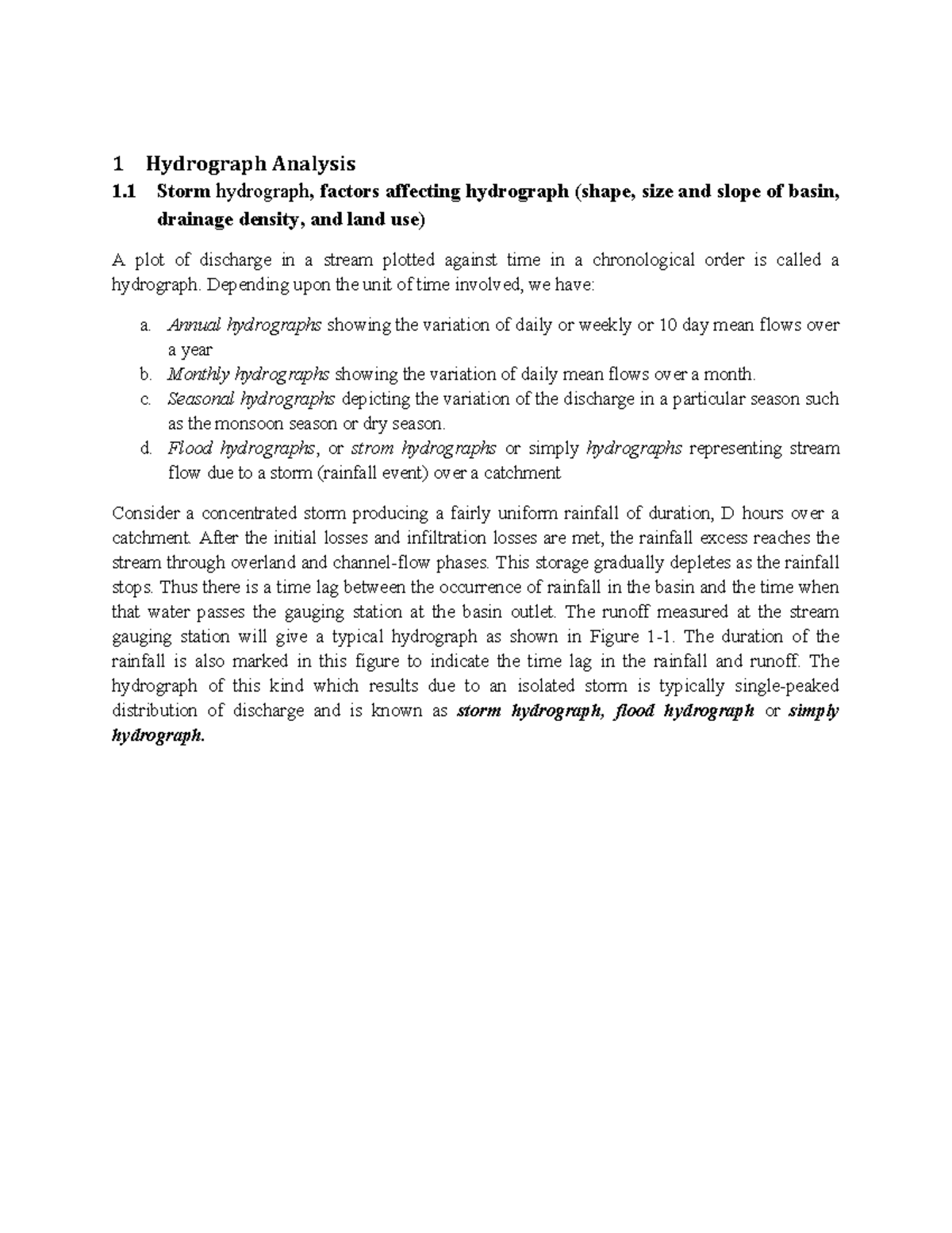 Hydrograph Analysis and Factors Influencing Storm Hydrographs (Course ...