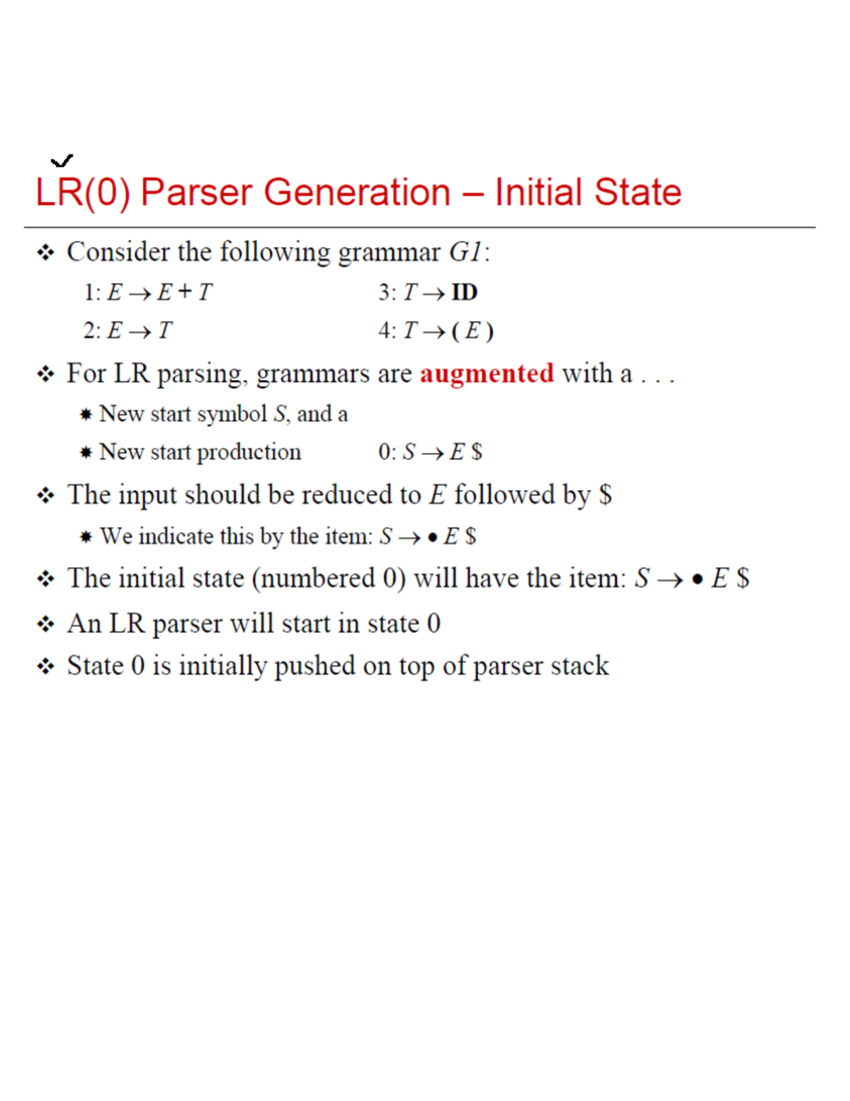 LR(0) Parser Generation: Initial State Analysis for BCSE307L - Studocu