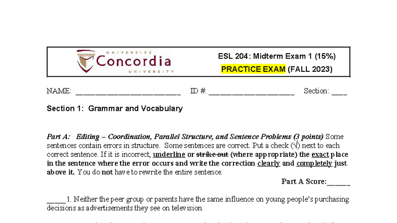 ESL 204: Midterm Exam 1 Practice Questions (Fall 2023) - Studocu