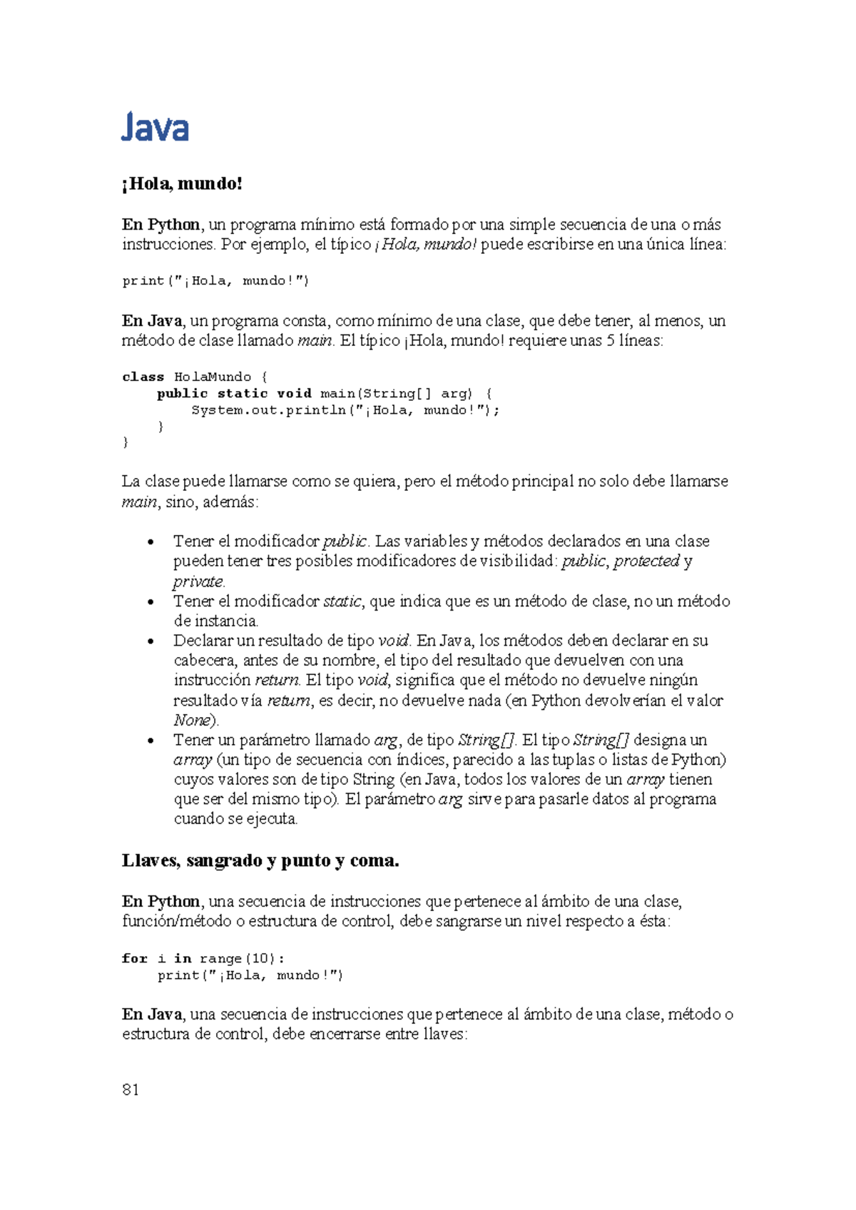Apuntes de Programación en Java: Fundamentos y Comparaciones con Python ...