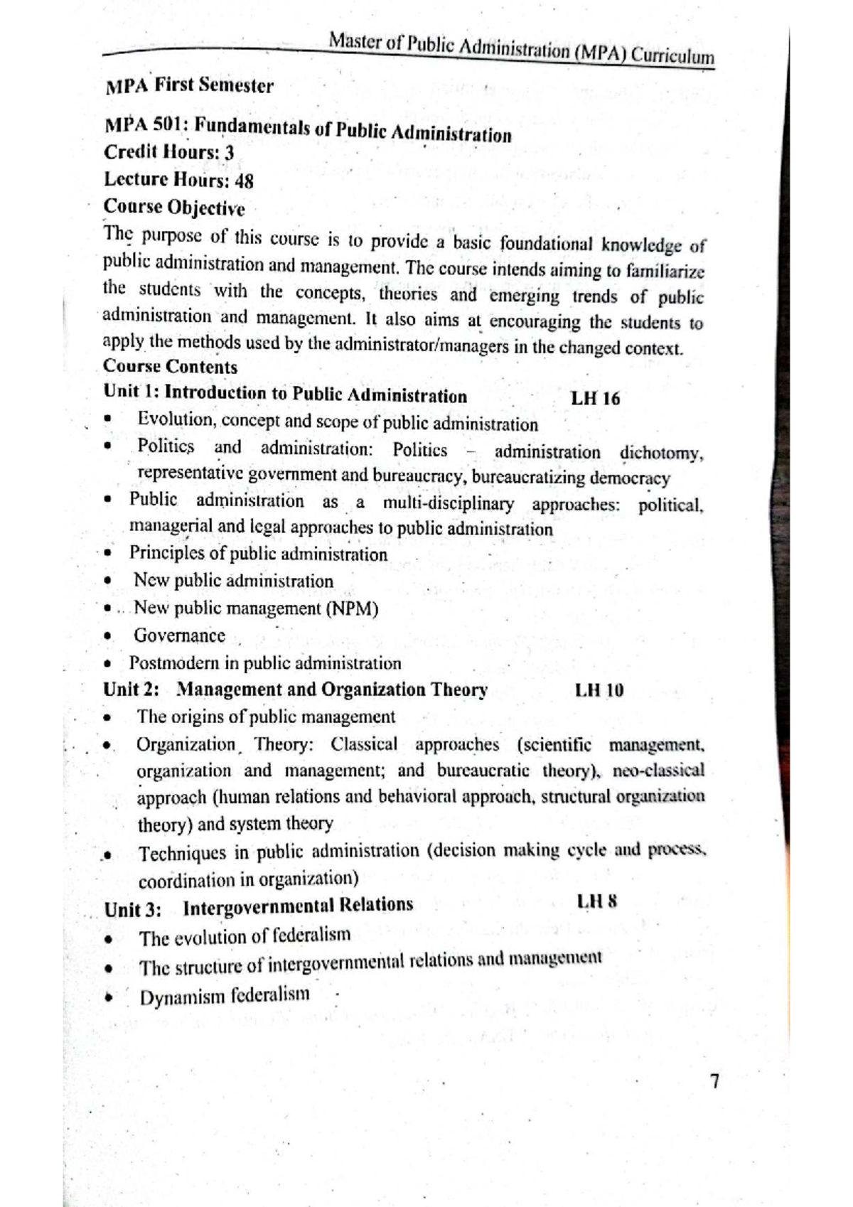 MPA 501: Fundamentals of Public Administration - Course Overview - Studocu