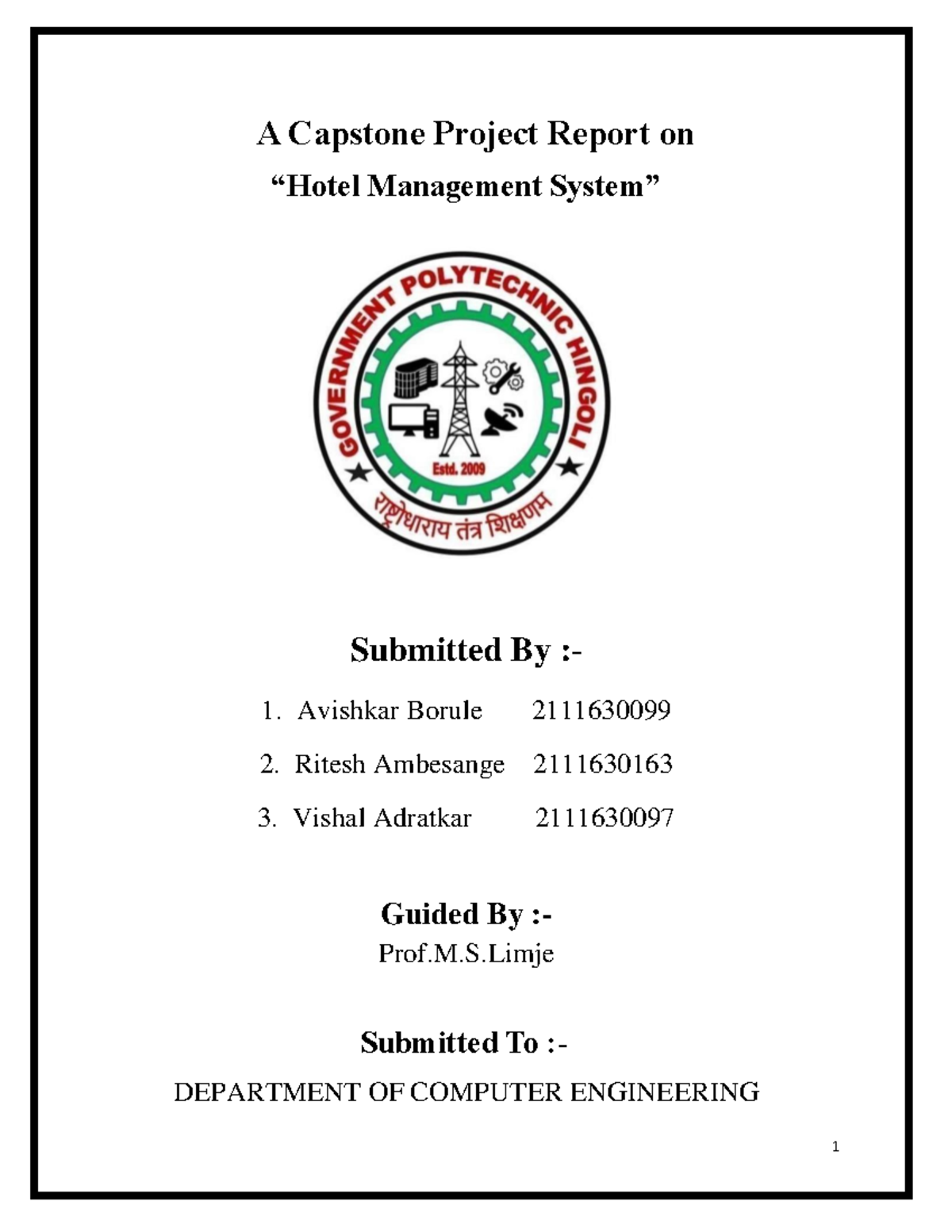 Final Capstone Project Report on Hotel Management System - CE Diploma ...