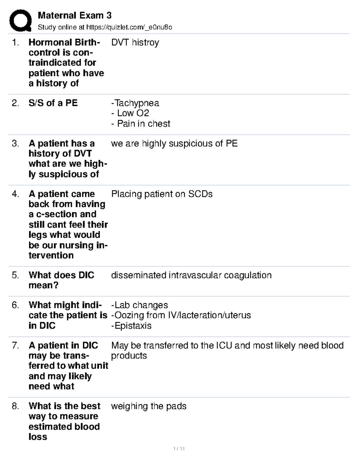 Maternal Exam 3 Quizlet study guide for nursing students - Studocu