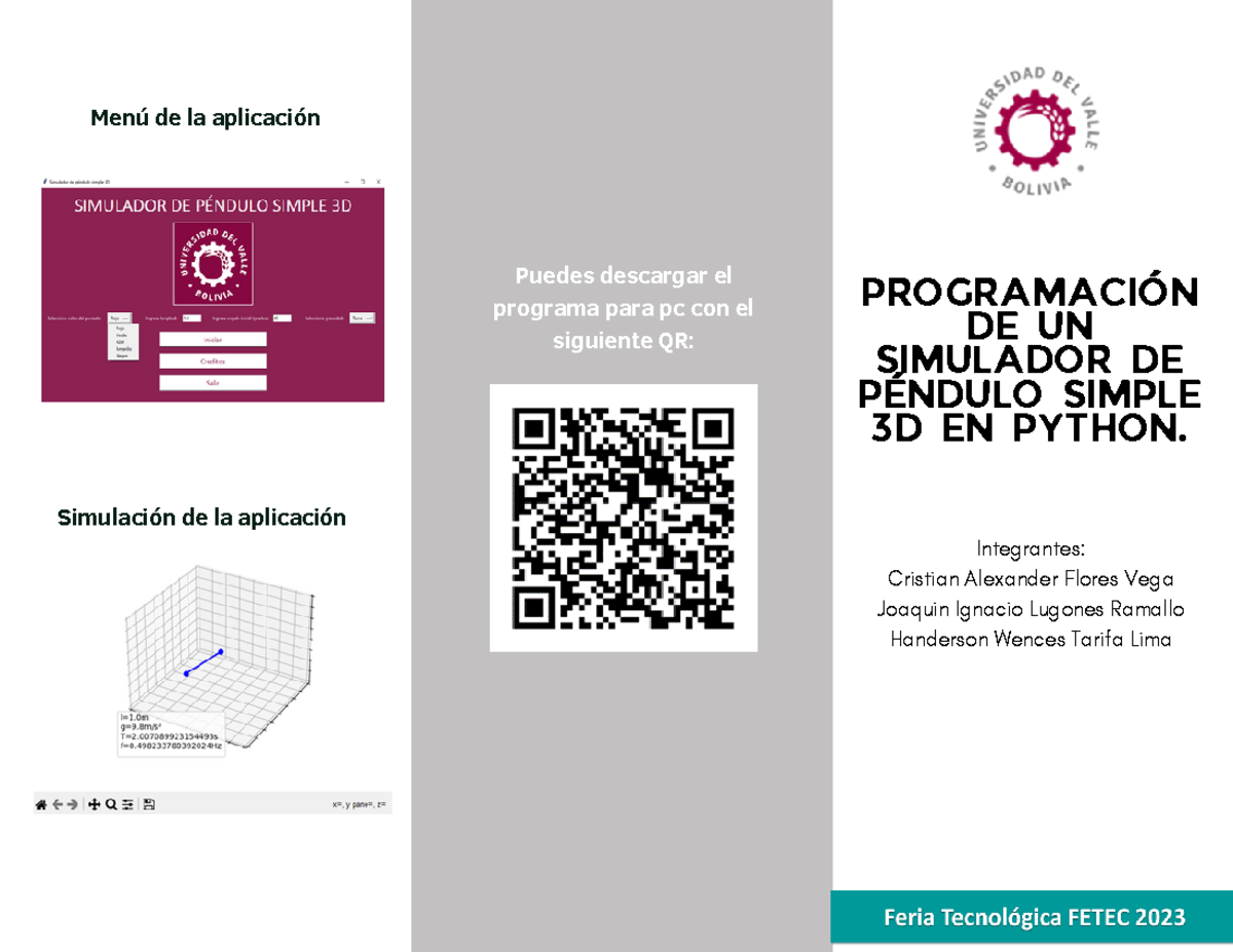 Simulador de Péndulo Simple 3D en Python: Programación y Menú - Studocu