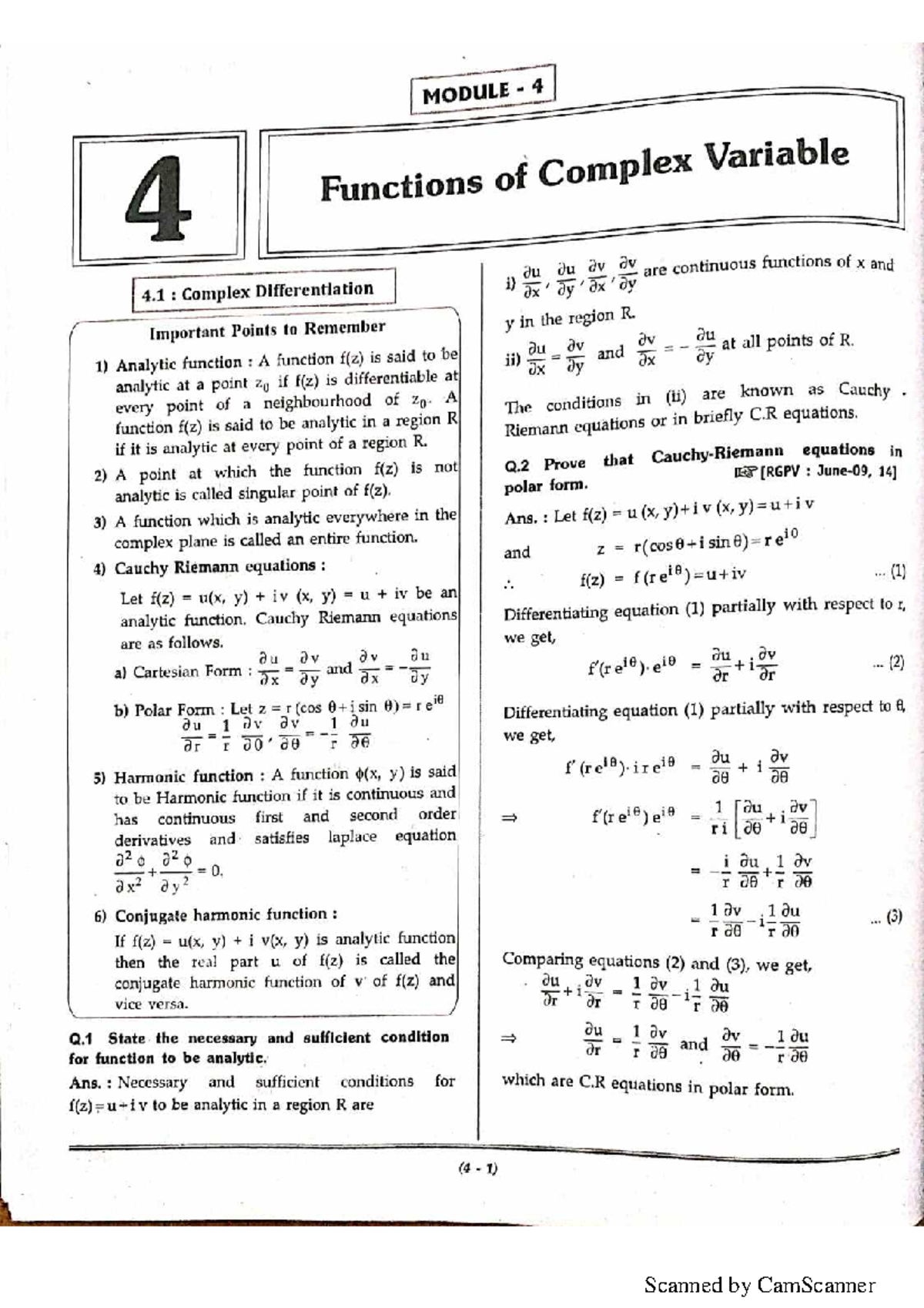 Module 4: Functions of Complex Variables - Summary Notes - Studocu
