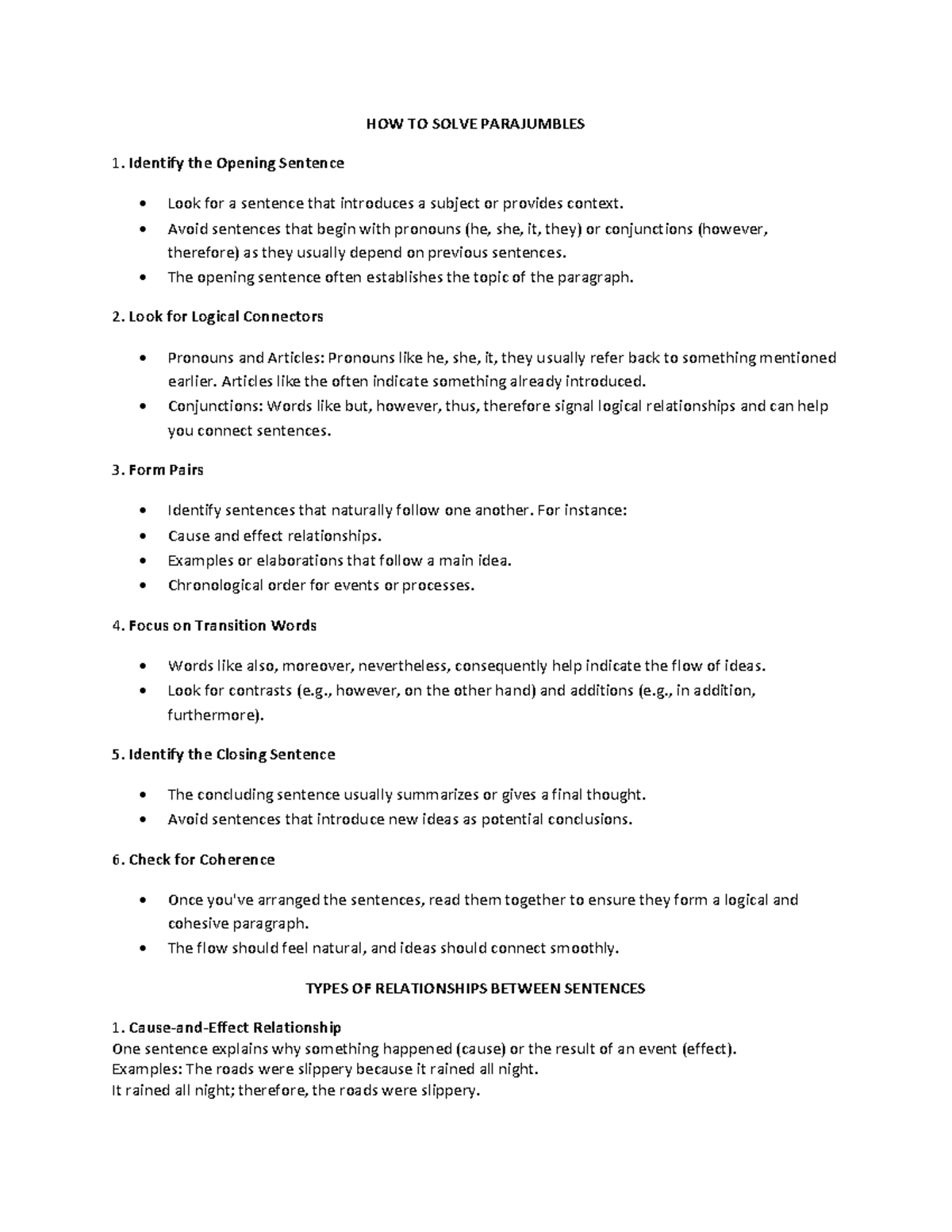Para Jumbles: Strategies for Effective Sentence Arrangement - Studocu