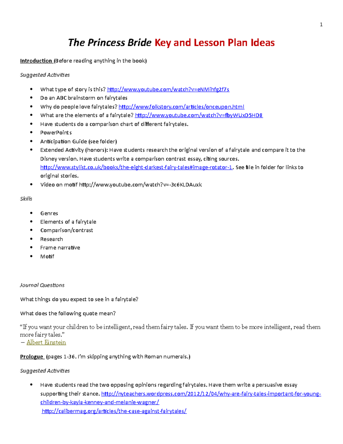 The Princess Bride (ENG 101) Key Study Questions & Lesson Plans - Studocu