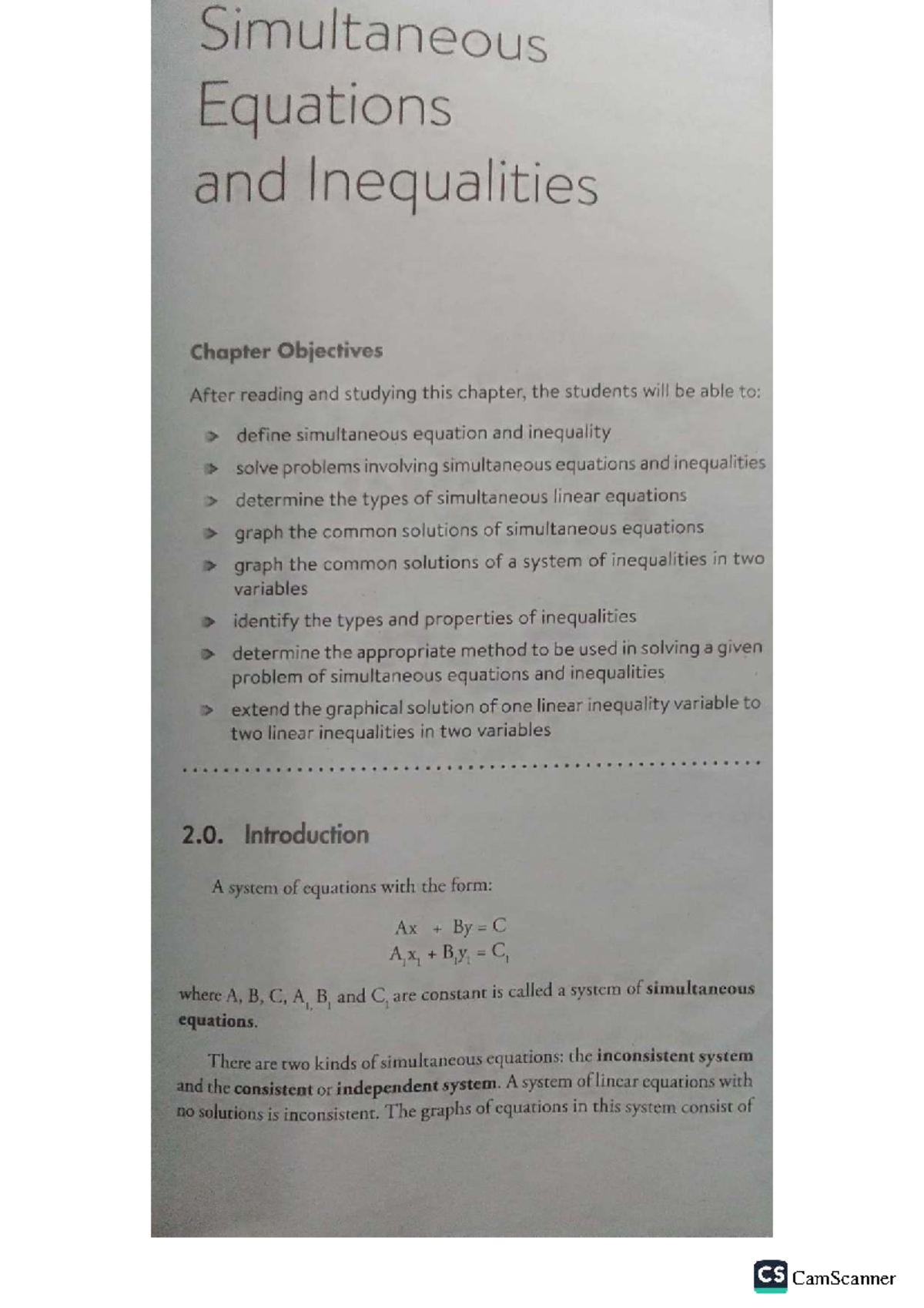 Simultaneous Equations and Inequalities: MAS Chapter 2 & 3 Objectives ...