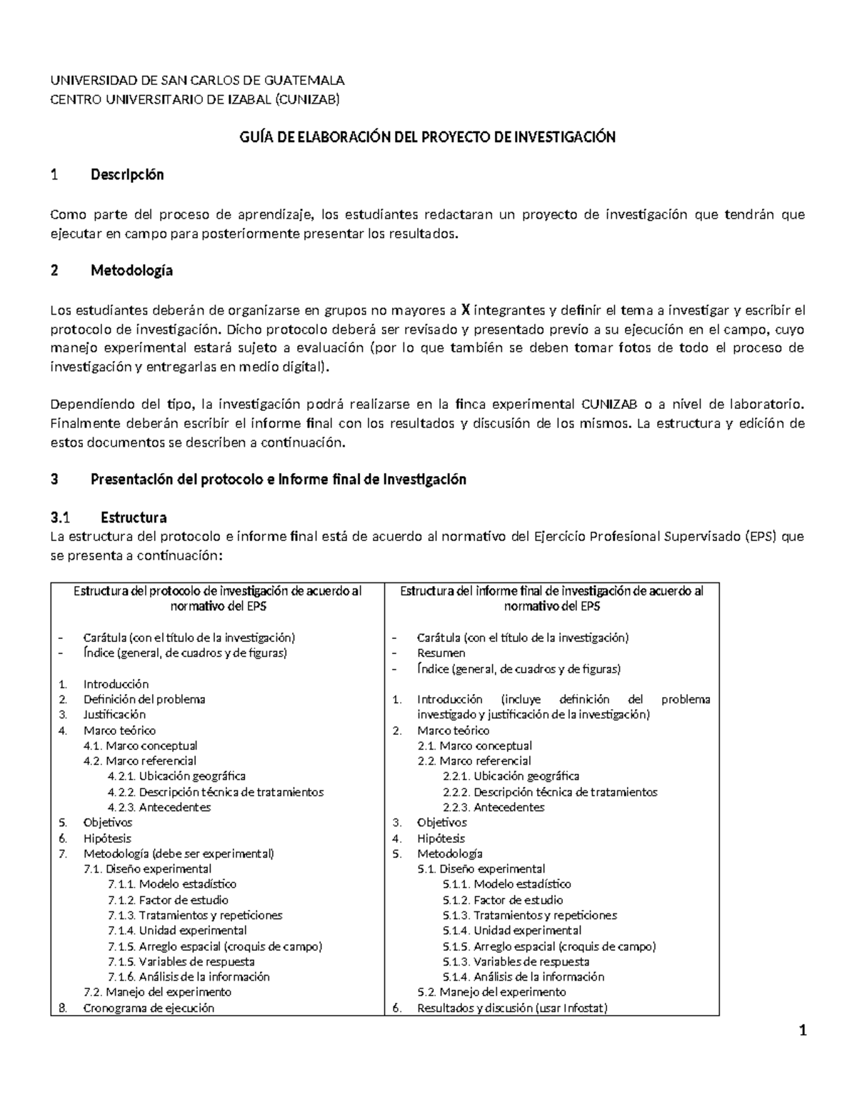 Guía para la Elaboración del Proyecto de Investigación CUNIZAB - Studocu