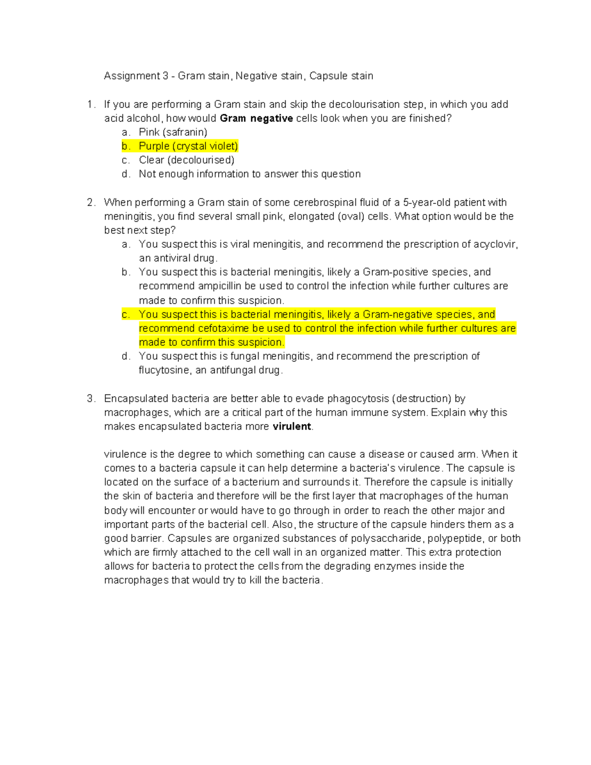 Lab 3 Assignment: Gram Stain, Negative Stain, & Capsule Stain Insights ...