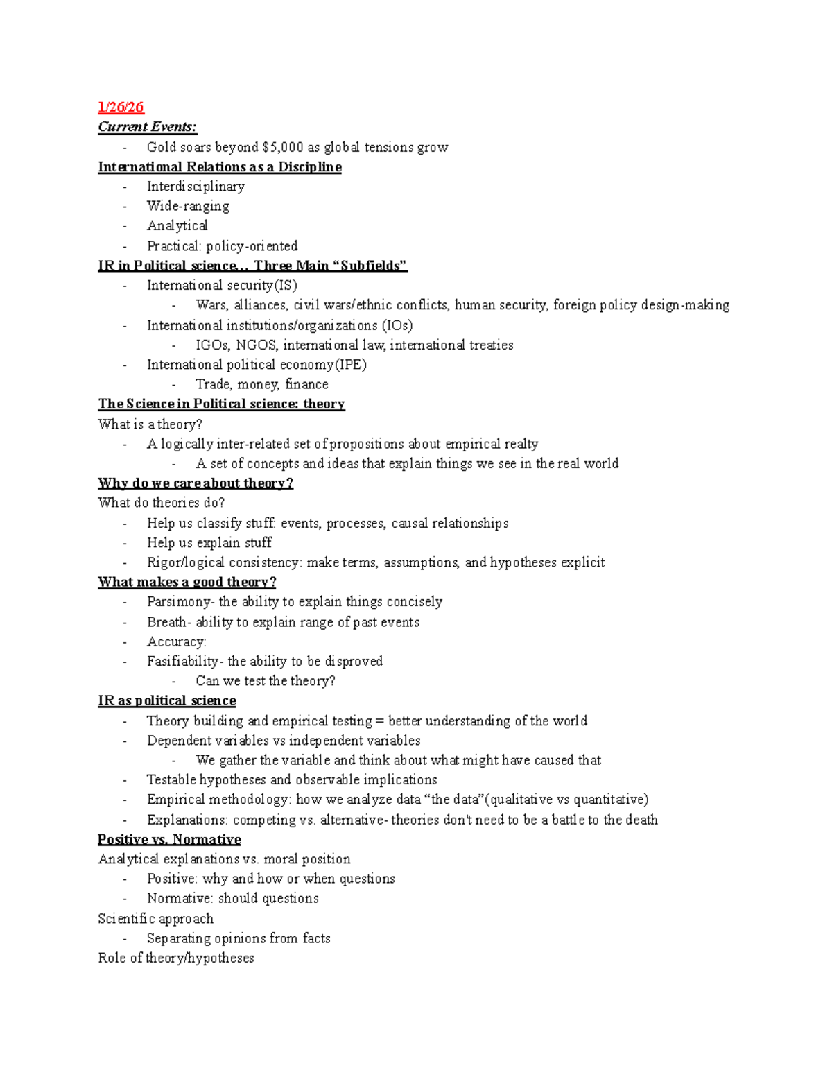 Poli Sci 140 Lecture Notes: Understanding International Relations ...