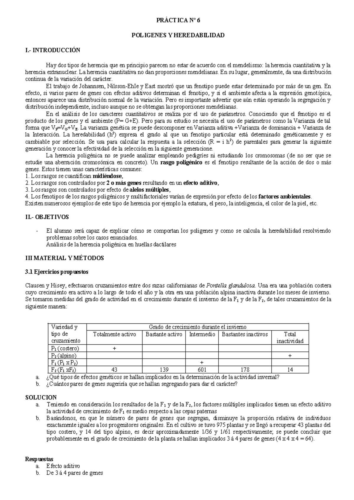 Práctica 6: Poligenes y Heredabilidad en la Herencia Cuantitativa - Studocu