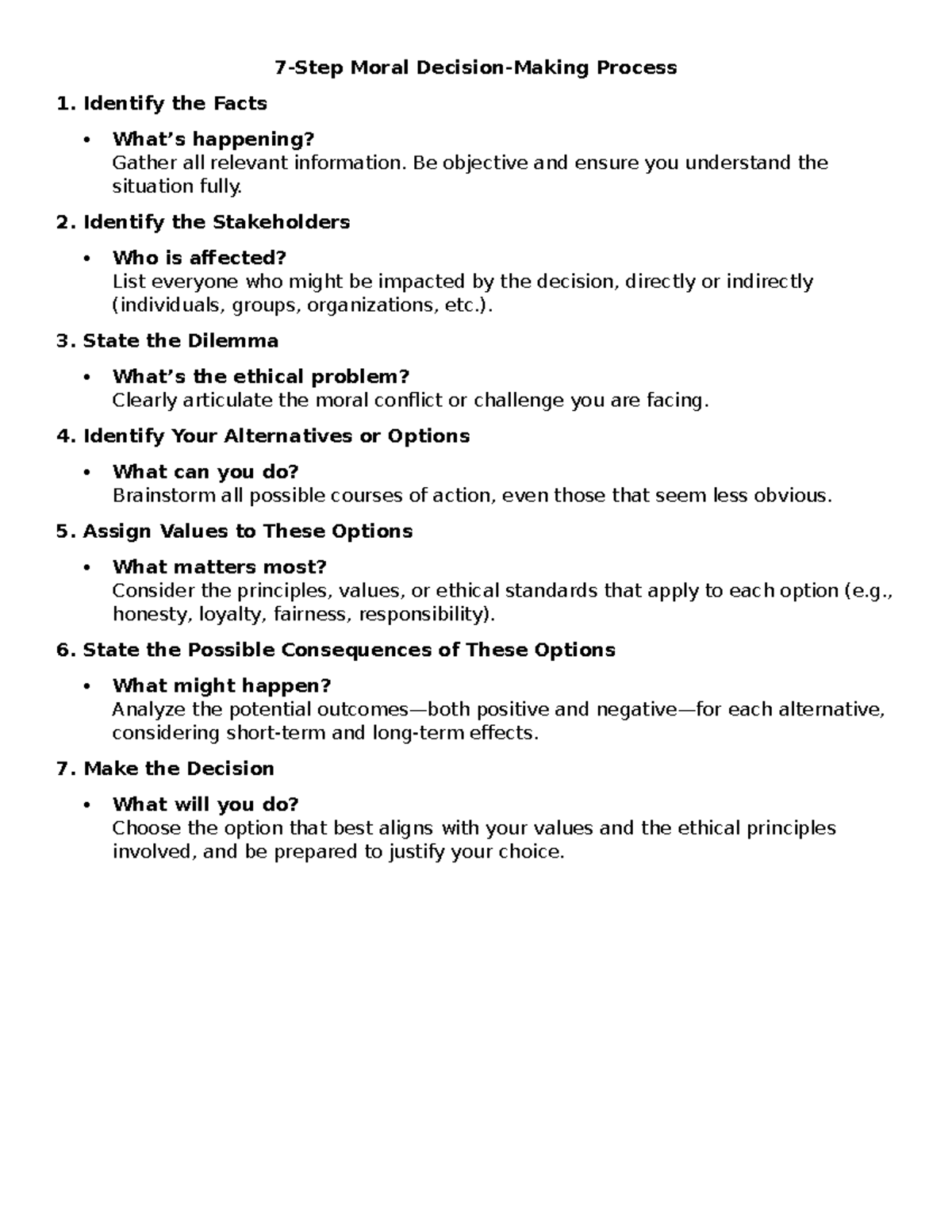 7-Step Moral Decision Making Process: An Ethical Guide - Studocu