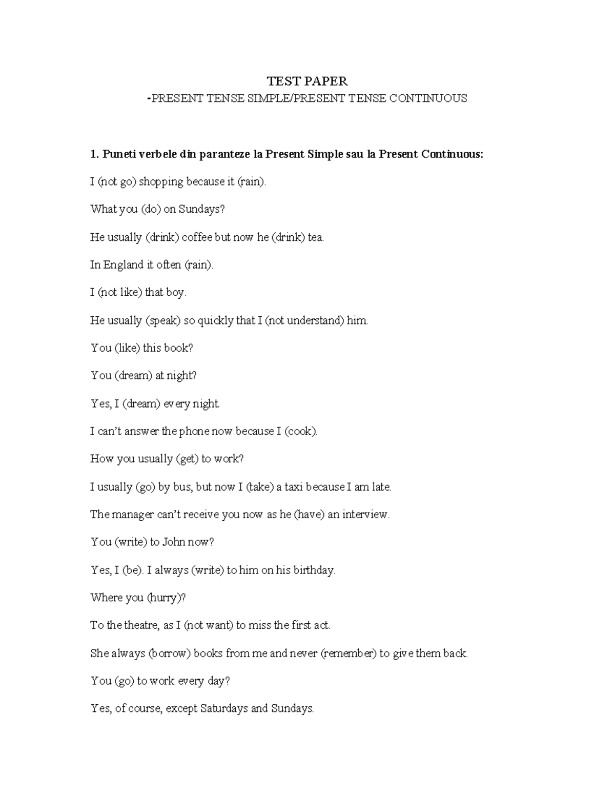 65764943-TEST-Paper-Present-Simple-Continuous-Exercises - Studocu