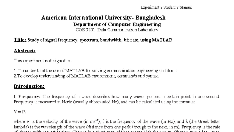 Datacom lab 2 - a nice note - American International University ...