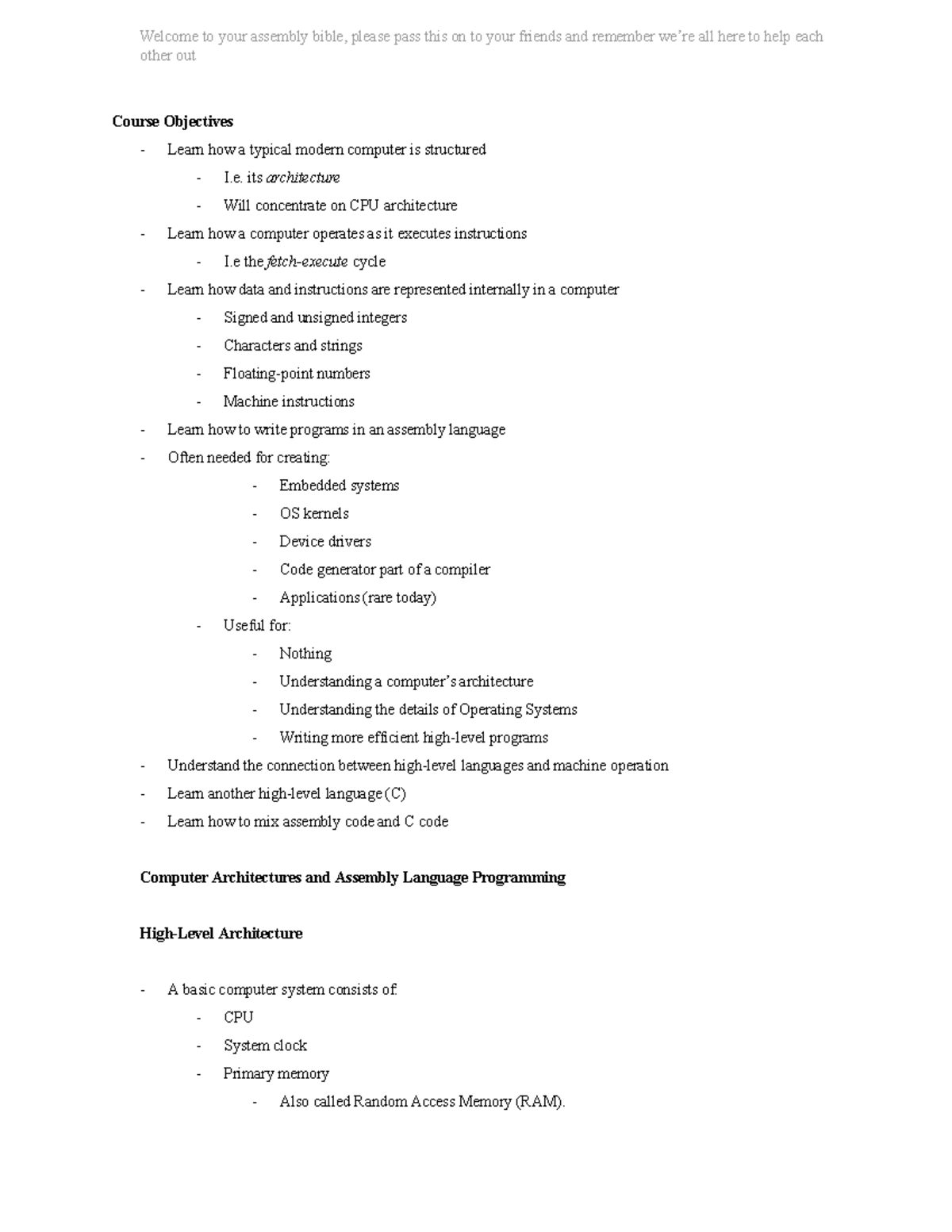 CPSC 355 Assembly Language & Computer Architecture Course Notes - Studocu
