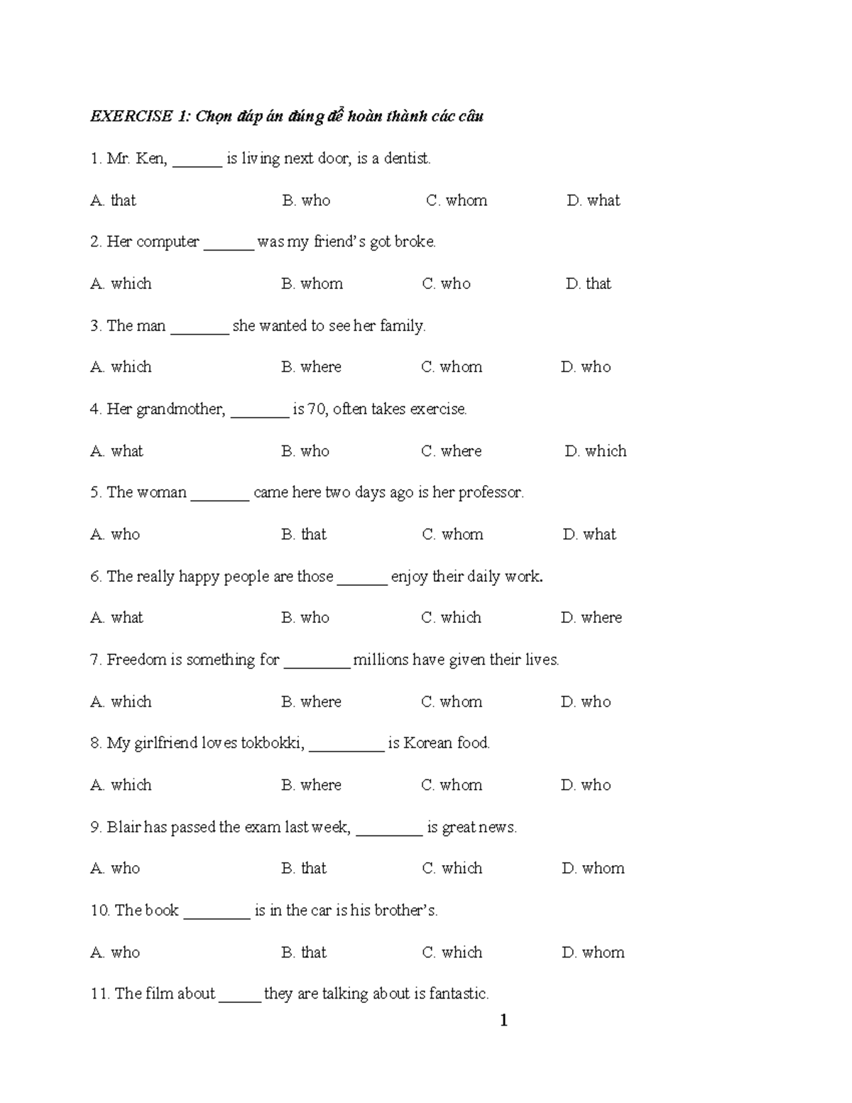 Exercise 1 & 2: English Grammar and Sentence Structure Practice - Studocu