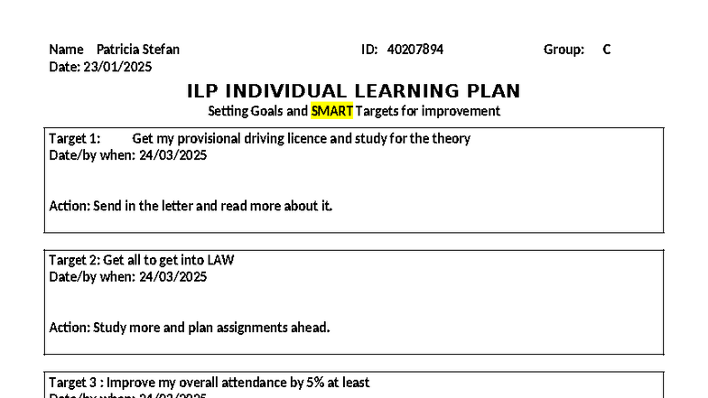 ILP Form - Copy - NONE - Name Patricia Stefan ID: 40207894 Group: C ...