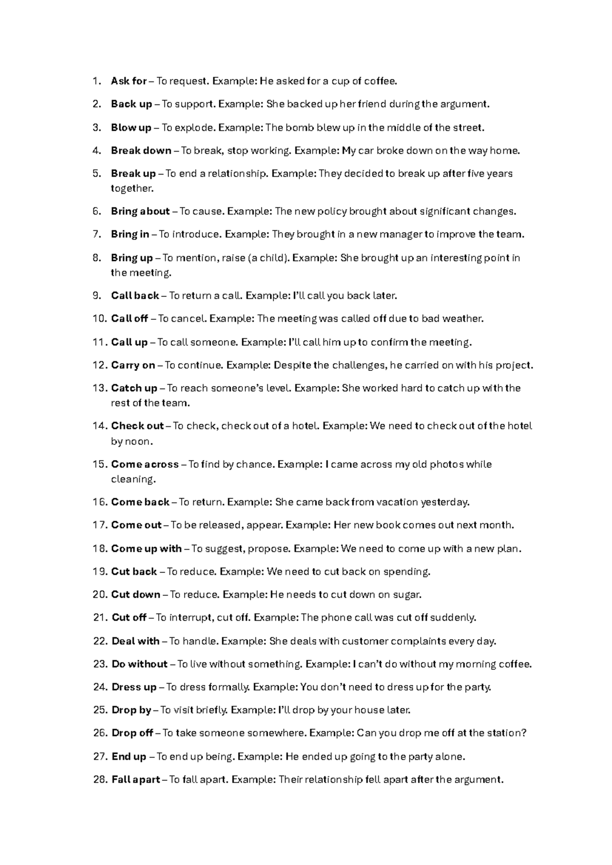 Phrasal Verbs List: 100 Commonly Used Expressions for ESL - Studocu