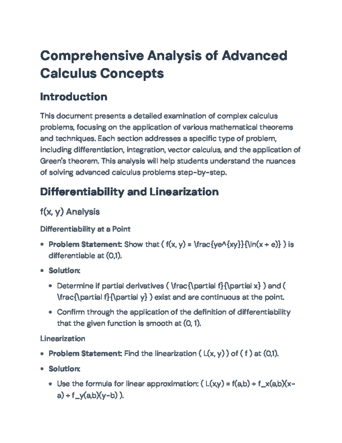 Advanced Calculus Concepts: Comprehensive Problem Analysis and ...