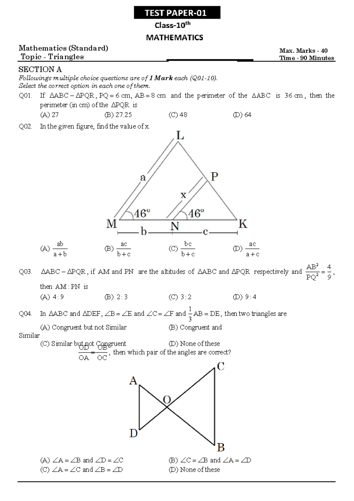 RTS-6 Mathematics Standard: Triangles MCQ & Problem Set - Studocu