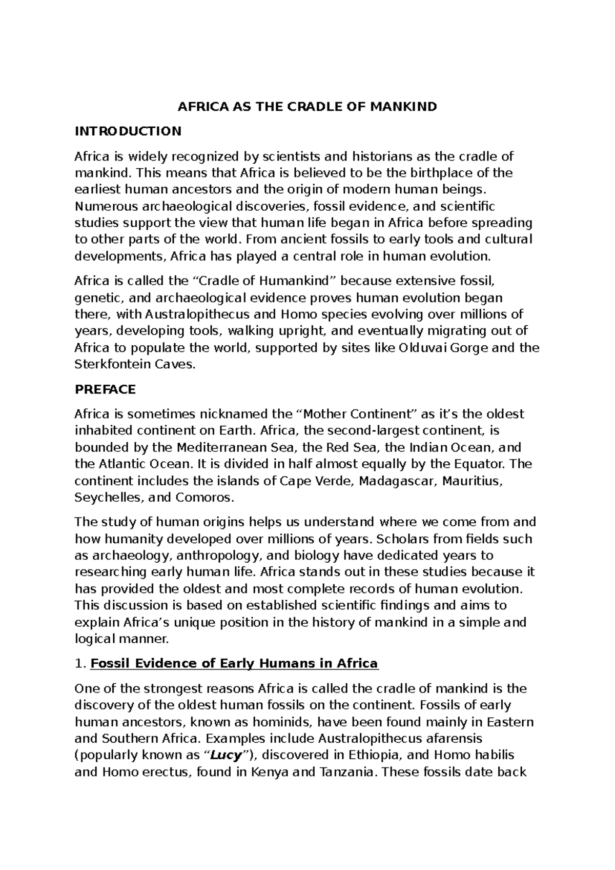 AFRICA AS THE CRADLE OF MANKIND: A STUDY ON HUMAN ORIGINS - Studocu