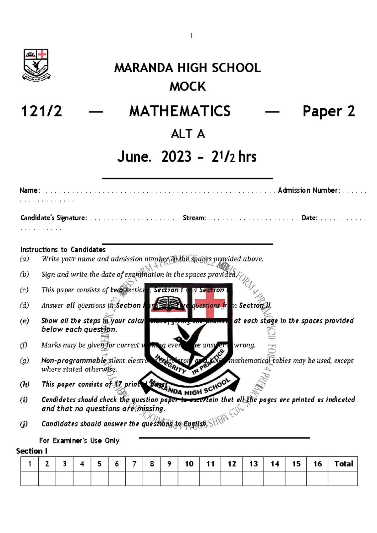 Mathspp 2QNS - Mock Mathematics Paper 2 June 2023 Exam Review - Studocu
