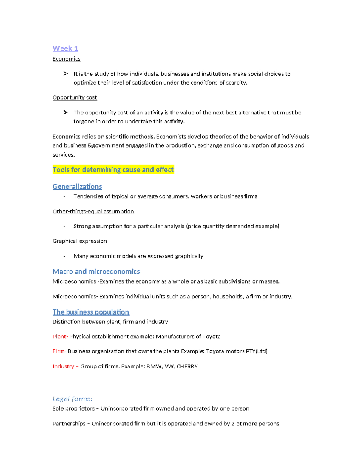 Economics Notes: Weeks 1-5 Overview and Key Concepts - Studocu