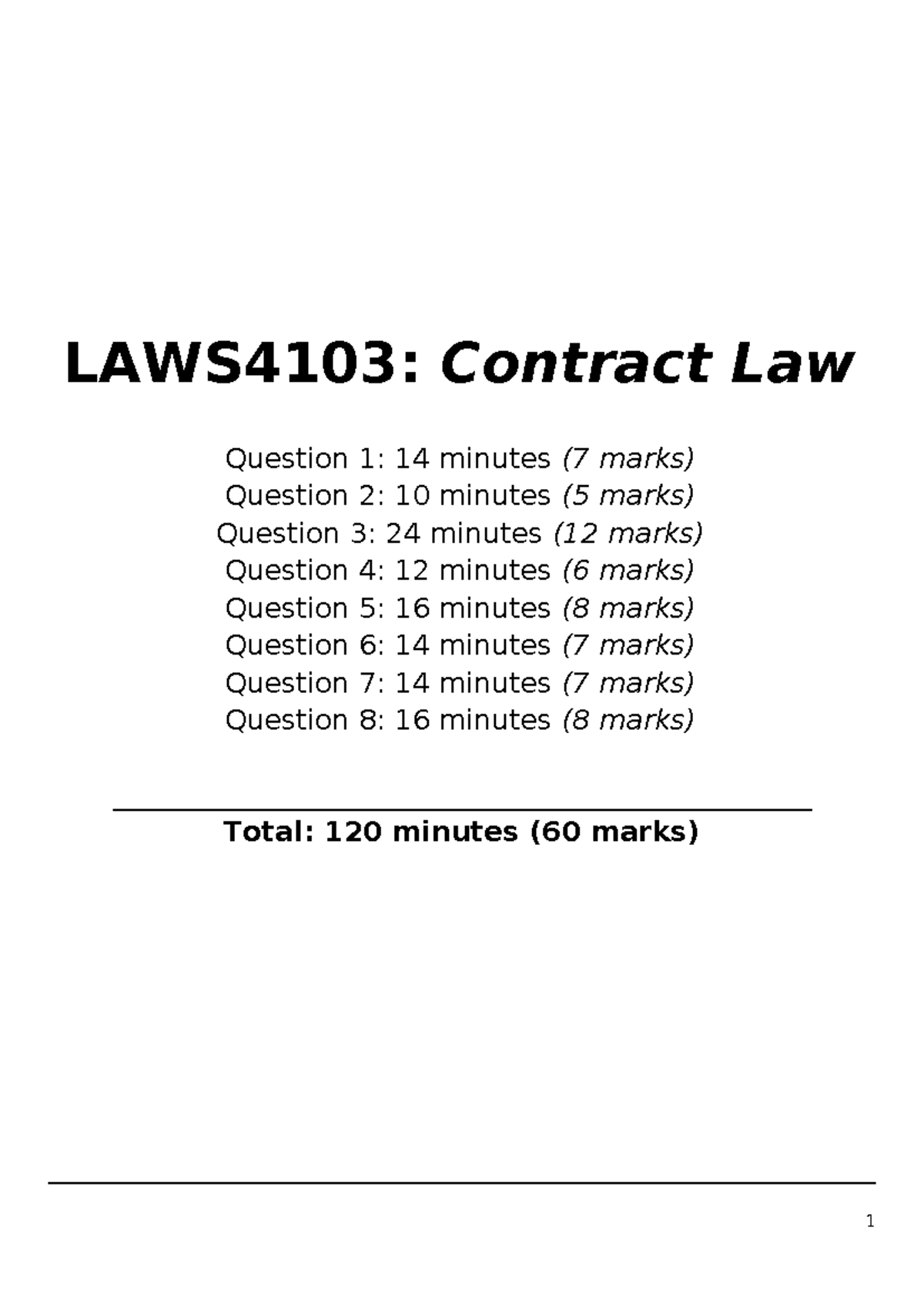 LAWS4103: Contract Law Final Exam Study Notes - Studocu